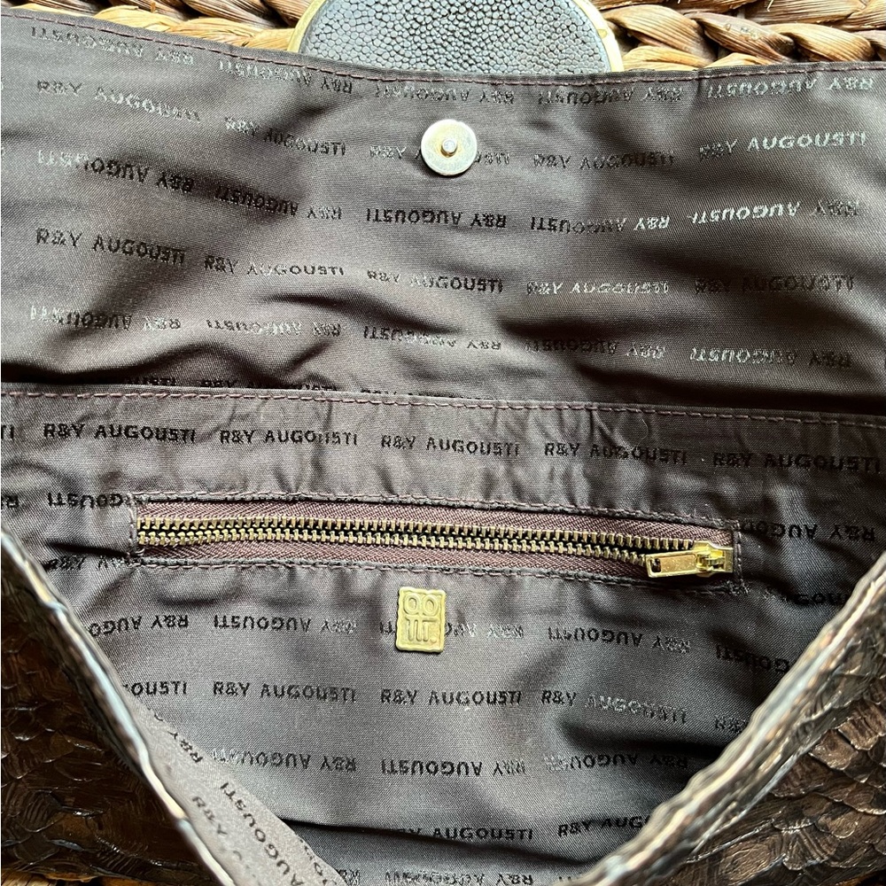 R&Y Augousti Metallic Bronze Snakeskin Clutch w Shagreen/Brass Details - Picture 5 of 8